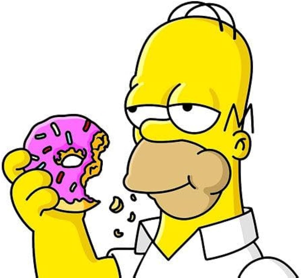 Homer Simpson che sgranocchia una ciambella